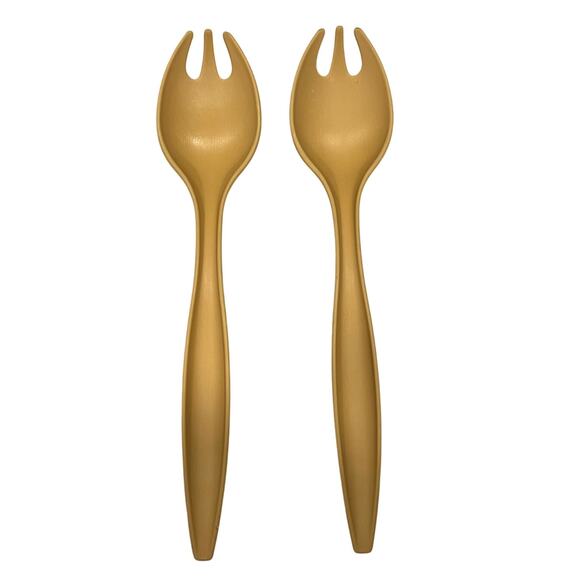 Vintage Tupperware Yellow Salad Serving Forks Pair Mid Century Kitchen Utensils - Picture 1 of 4